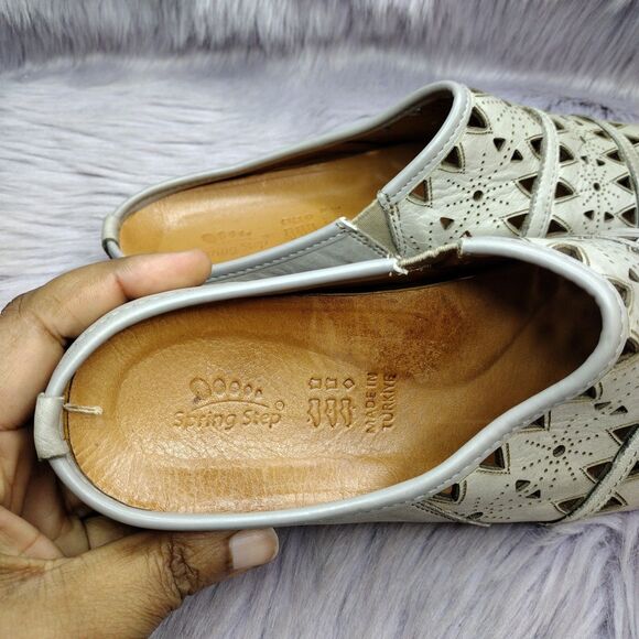 Spring Step Fusalide Leather Slip On Cut Out Clog Mules Womens Size 39/8.5 Grey - Picture 6 of 8